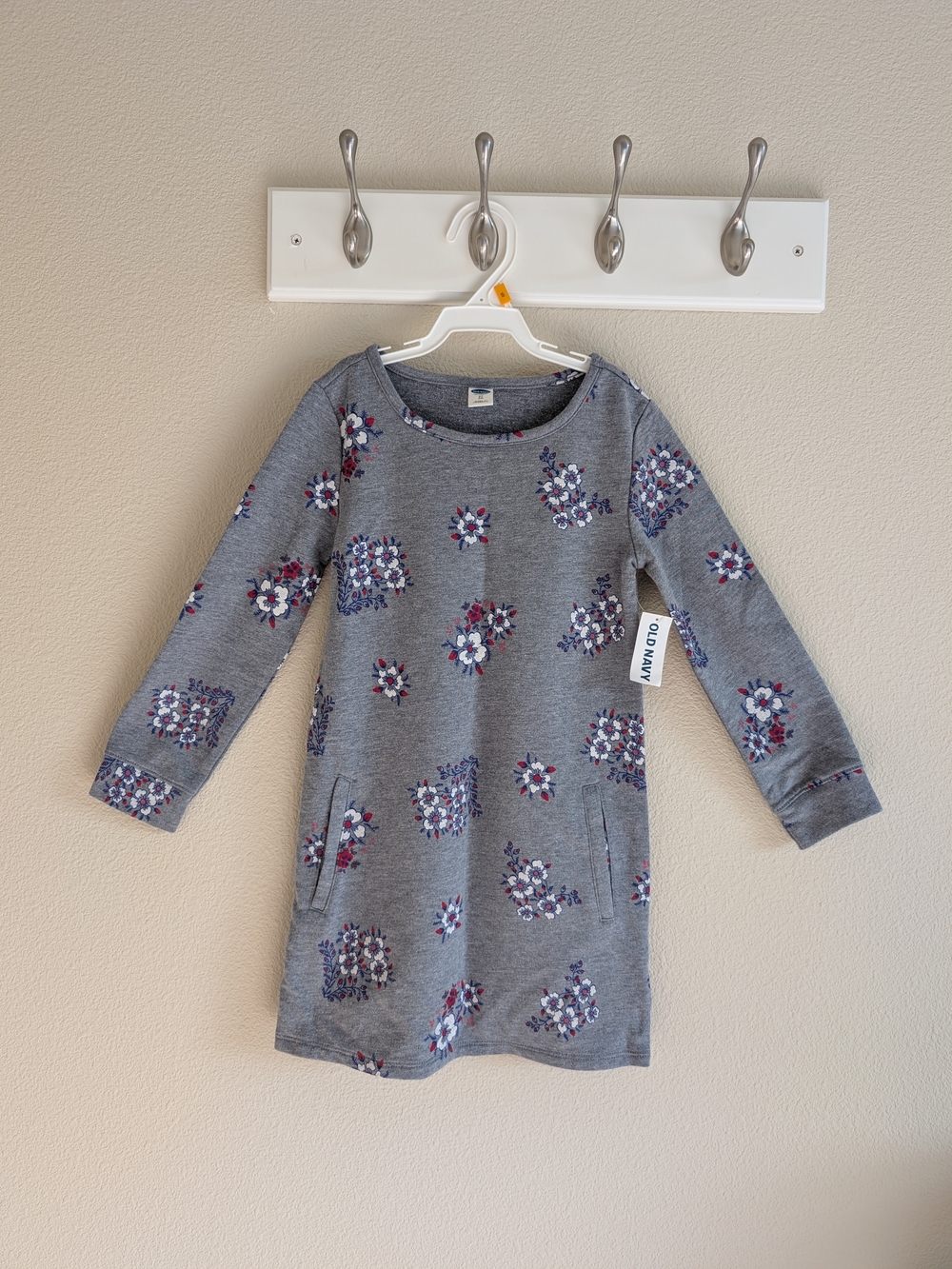 Old Navy Grey Floral Long-Sleeve Kids Dress 5T NEW